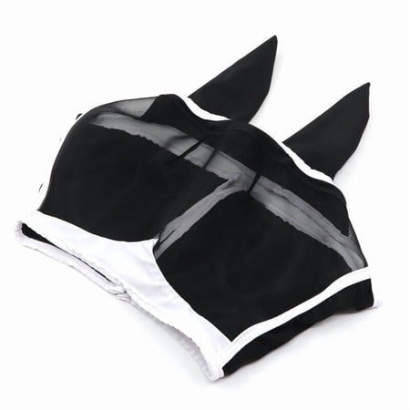 Black L Breathable Fly Mask For Horses Polyester Mesh Insect Protection Grazing Shield Navy L