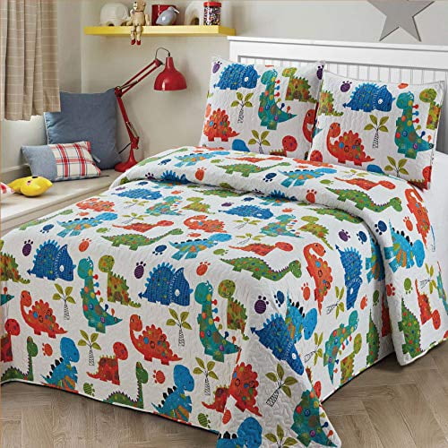 057 Dinosaur Twin Kids Bedspread Quilts Set for Teens Boys Girls Bedding Set