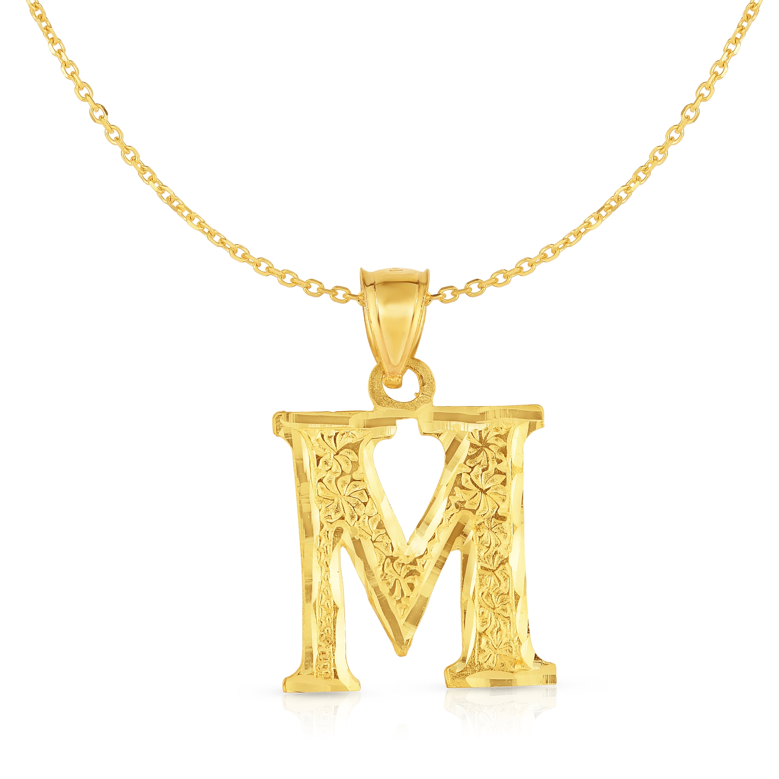 Bubble Alphabet Initial Letter Pendant Charm 10K Solid Gold With Optional Chain