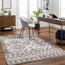Hauteloom Hanh Recycled Material Living Room, Bedroom Area Rug - Bohemian, Transitional - Beige, Dark Red, Tan - 2' x 3'