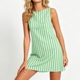 thumbnail image 4 of LEAVINGSUO Summer Dresses For Women Plus Size Fashion Casual Round Neck Comfortable Skirt Print Zipper Sleeveless Pocket Dress Green M, 4 of 6