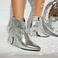 thumbnail image 4 of Women Boots Ankle High Fringe Short Boot Stiletto Pointed Toe Booties with Side Zipper (Silver 36), 4 of 5