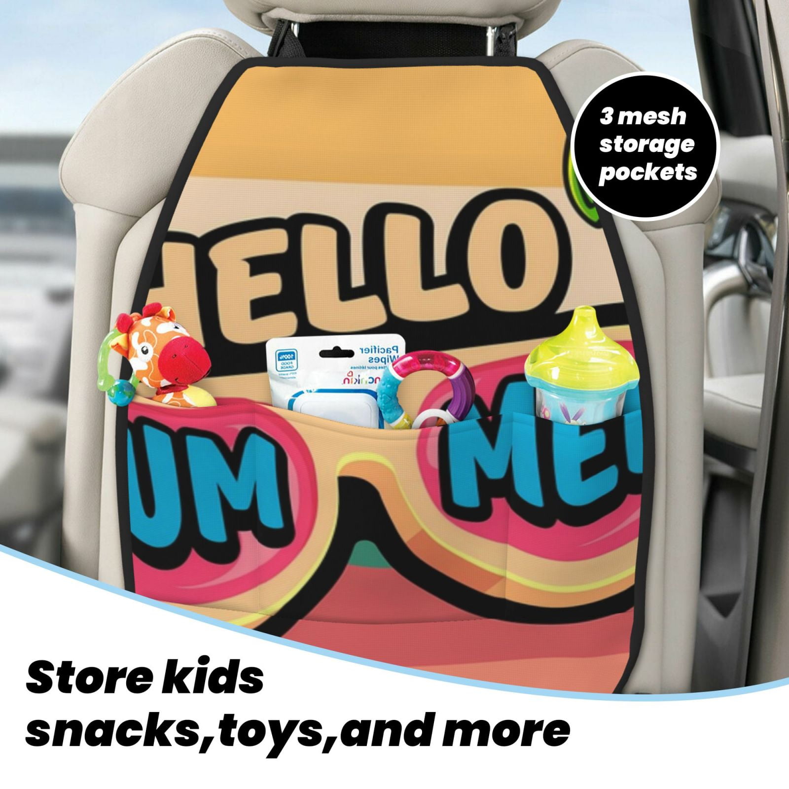 Xecao Hello Summer Pattern Car Seat Back Protector 2 Pack Large Capacity Pocket, Kick Mats Back Seat Protector
