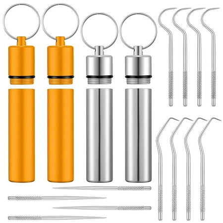

BESTONZON 4 Sets 16Pcs Stainless Steel Toothpicks Set Tooth Cleaners (Assorted Color)
