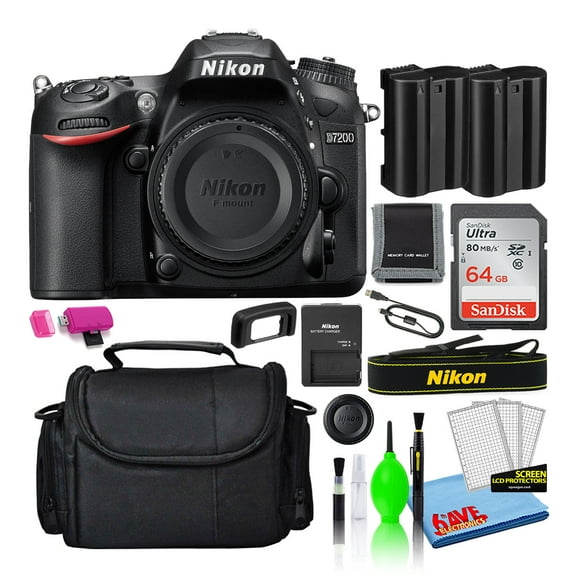 Nikon D7200 24.2MP DSLR Digital Camera (Body Only) (1554) Deluxe Bundle with Sandisk 64GB SD Card   Large Camera Bag   Spare EN-EL15 Battery   Deluxe Camera Cleaning Kit