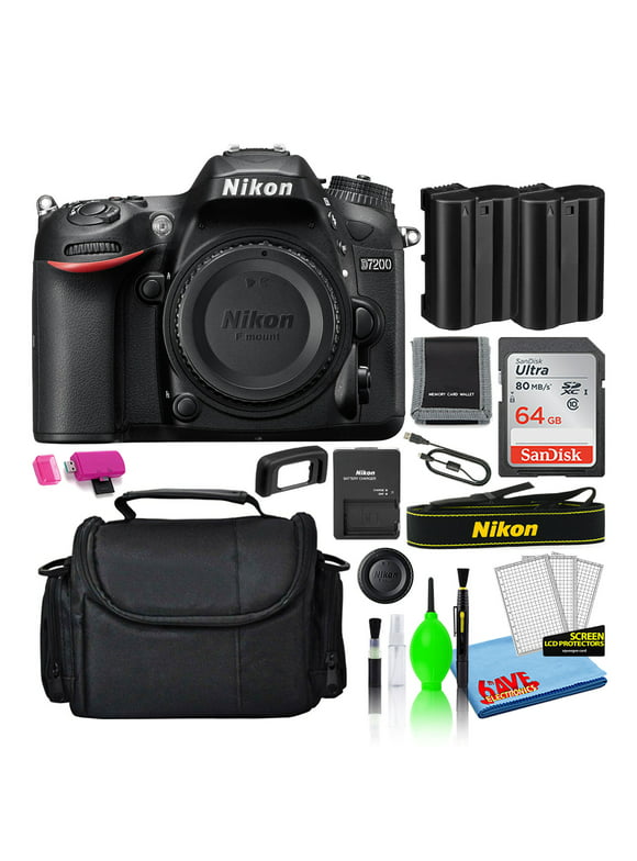Nikon D7200 24.2MP DSLR Digital Camera (Body Only) (1554) Deluxe Bundle with SanDisk 64GB SD Card + Large Camera Bag + Spare EN-EL15 Battery + Deluxe Camera Cleaning Kit