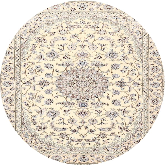 Ahgly Company Indoor Round Traditional Light French Beige Brown Medallion Area Rugs, 4' Round