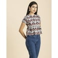thumbnail image 2 of Moomaya Womens Styled Back Peplum Top, Printed Round Neck Vacation Crop Top, 2 of 7