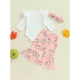 thumbnail image 4 of Suealasg Baby Girl Halloween Clothes 3 6 12 18 Months Infant Girl Long Sleeve Letter Print Romper +Flower Pumpkin Print Flared Pants +Headband 3Pcs Casual Halloween Outfits for Newborn Girl, 4 of 8