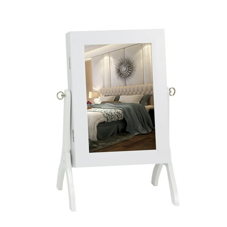 Table Top Jewelry Armoire Kinbor Make Up Jewelry Mirrored Cabinet Mini Table Tilting Jewelry Holder Armoire Organizer Storage with Stand White ()