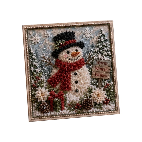 QISIWOLE DIY Christmas Snowman Punch Needle Kit for Adults &Beginner, 7.8x7.8in DIY Fabric Poke Art Kit, Punch Needle Kits with All Supplies for Women Mom, Home Party Decor, Gift for Crafts Lovers