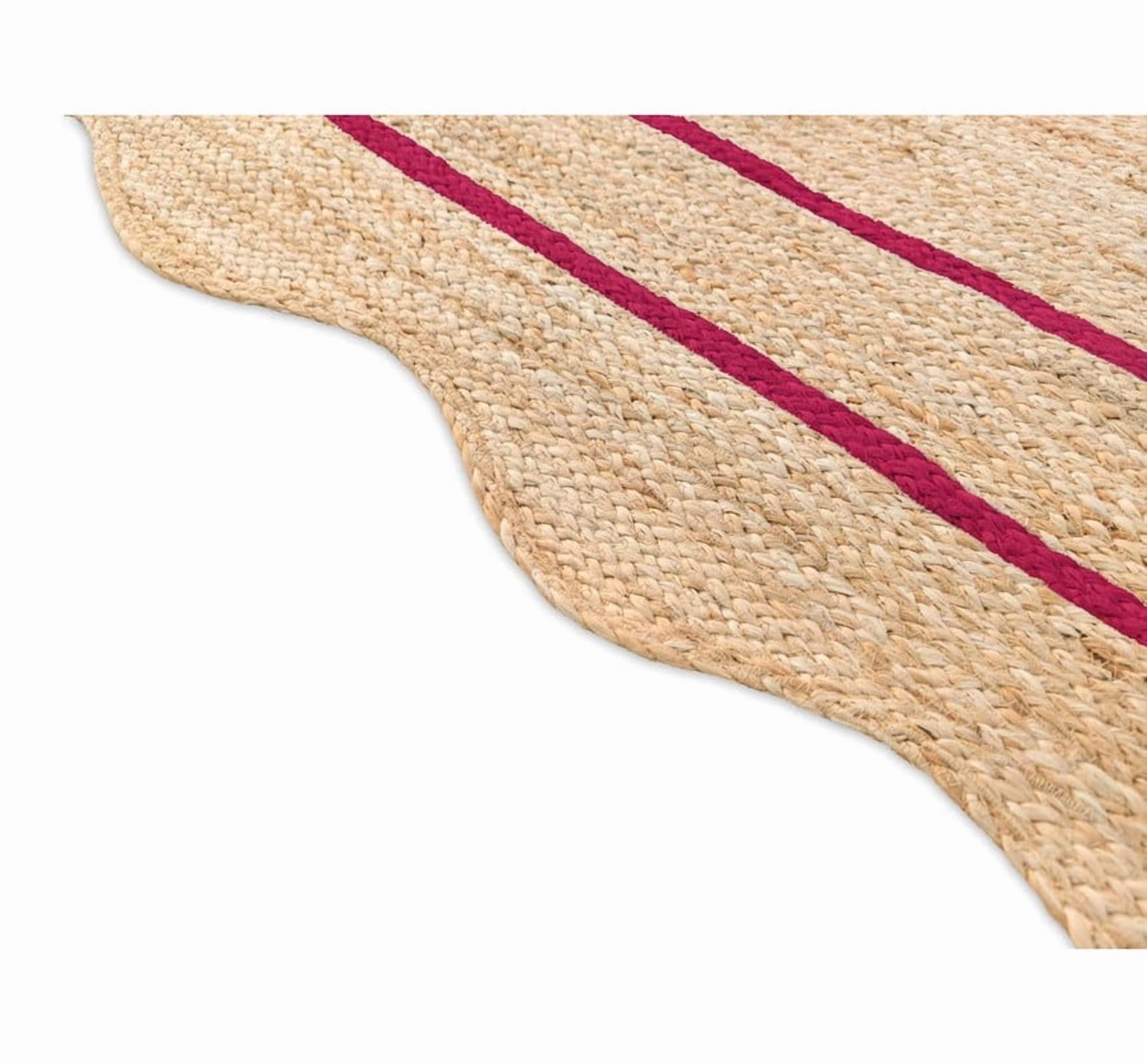 Wave Scalloped Natural Jute Rug, Handmade Boho Farmhouse Braided Eco-Friendly Indoor Carpet for Living Room, Bedroom, Hallway, Dark Pink, 2 X 12 FT