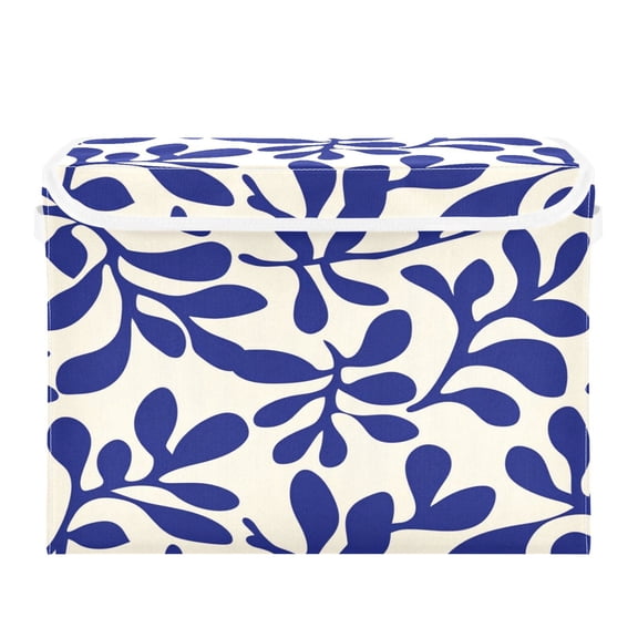 Storage Box With Lid 16.5x12.6x11.8In Foldable Stacked Household Storage Box Dark Blue Pattern