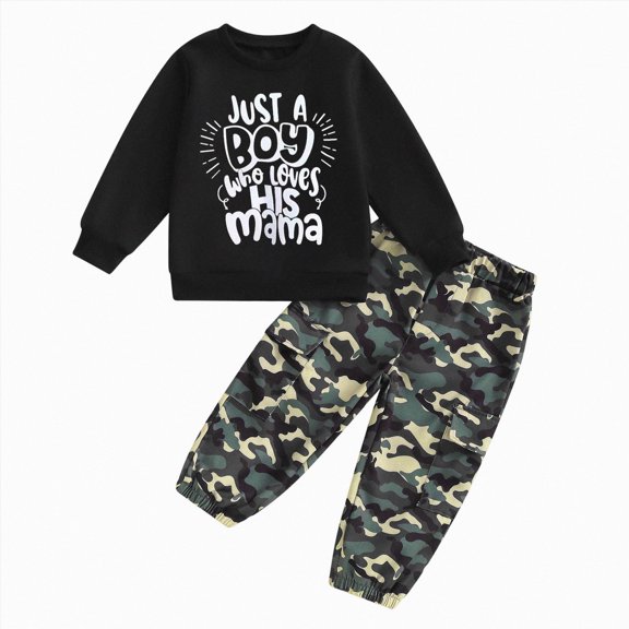 UAYOTSE Boys Fall Winter Crewneck Letter Print Long Sleeve Sweatshirt and Pants 2-Piece Set Size 2-3 Years
