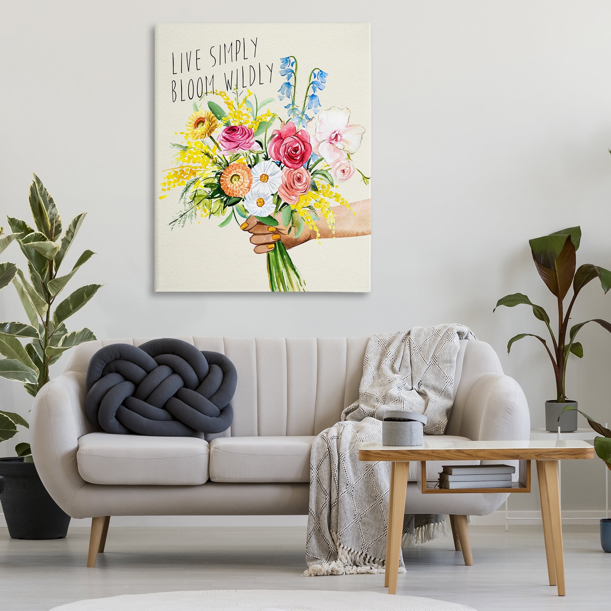 Stupell Industries Live Simply Bloom Wildly Botanical & Floral Painting Gallery Wrapped Canvas Art Print Wall Art, 36 x 48