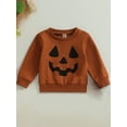 thumbnail image 2 of Liacowi Baby Girls Boys Sweatshirts Toddler Halloween Clothes Pumpkin Face Print Crew Neck Long Sleeve Pullovers Tops Infant Fall Winter Outfit 0-3T, 2 of 7