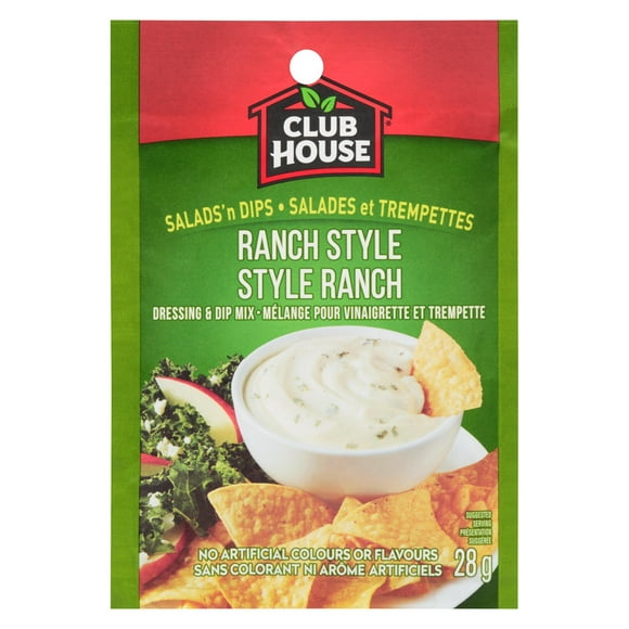 Club House, Dry Sauce/Seasoning/Marinade Mix, Salad N Dip, Ranch Style, 28g