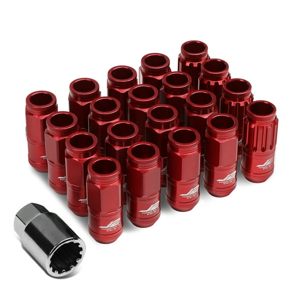 J2 Engineering LN-T7-002-15-RD J2 Engineering 7075 -T6 Forged Aluminum M12X1.5 16Pcs 50mm Height Open -End Lug Nut Set w / 4Pcs Lock+Key (Red)