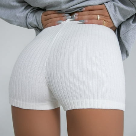 Gubotare Yoga Pants Running Shorts for Women High Waisted Workout Shorts with Zipper Pockets Sweat Yoga Shorts White M