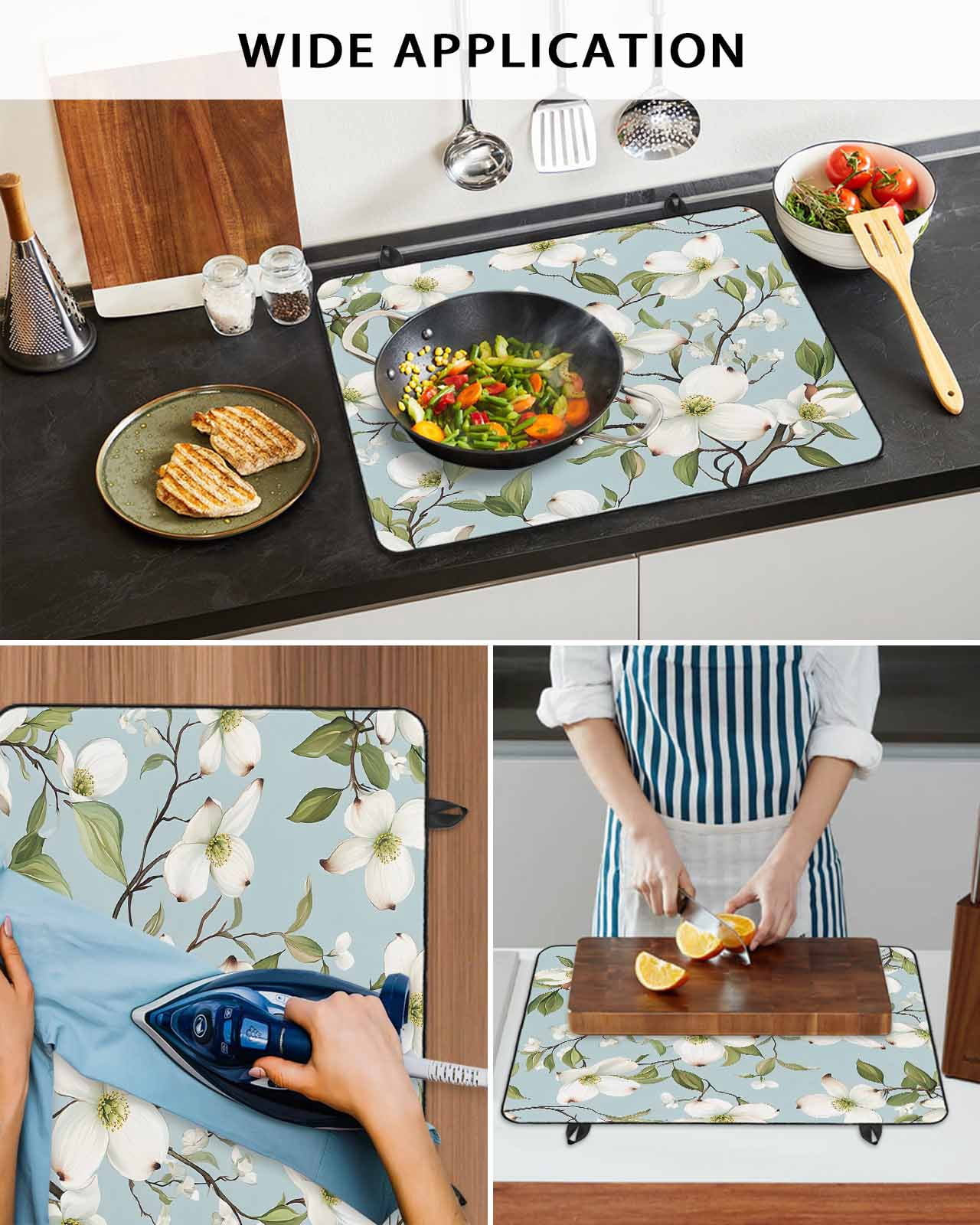 nqOlkjepod Large Induction Cooktop Protector Mat 24"x21", Vintage Flower Stove Top Covers for Electric Stove, Spring Blooms Botanicals Green Leaf Stove Burner Cover Mats, Glass Top Stove Cover