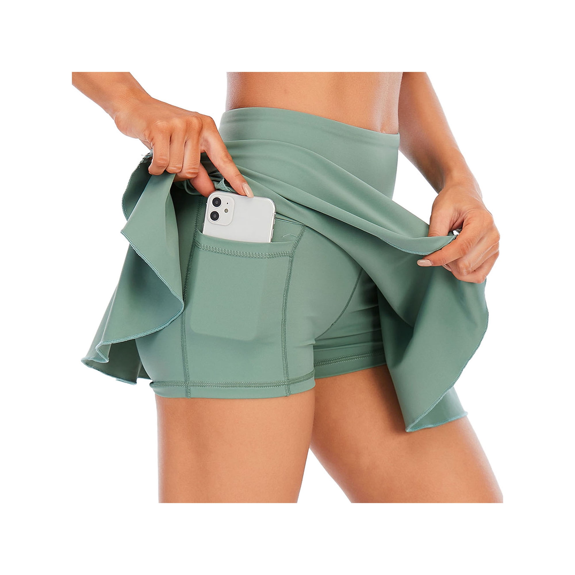 Seyurigaoka Women Juniors Sports Skort with Pockets, Solid Color High Waist Pleated Skirt