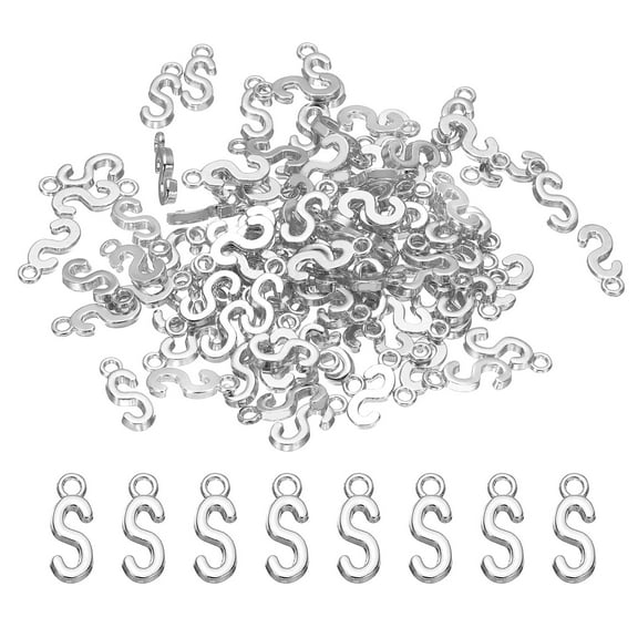 Uxcell Letter Charm, 100Pcs Alphabet Charm Initial Pendant Charm Bulk Cute DIY for Jewelry Making Crafts, Dark Silver, Letter S