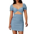 thumbnail image 1 of Vestido holgado con mangas plisadas y escote en V para mujer: vestido de noche de satén con cuello de una sola línea, sin tirantes, espalda descubierta y abertura alta, para el día a día, fiestas,, 1 of 6