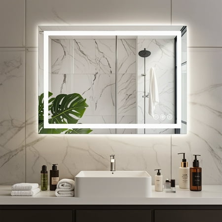 EDX 20 x 28 Lighted Anti-fog LED Bathroom Vanity Mirror with Dual Light Source and Three Lighting Modes White