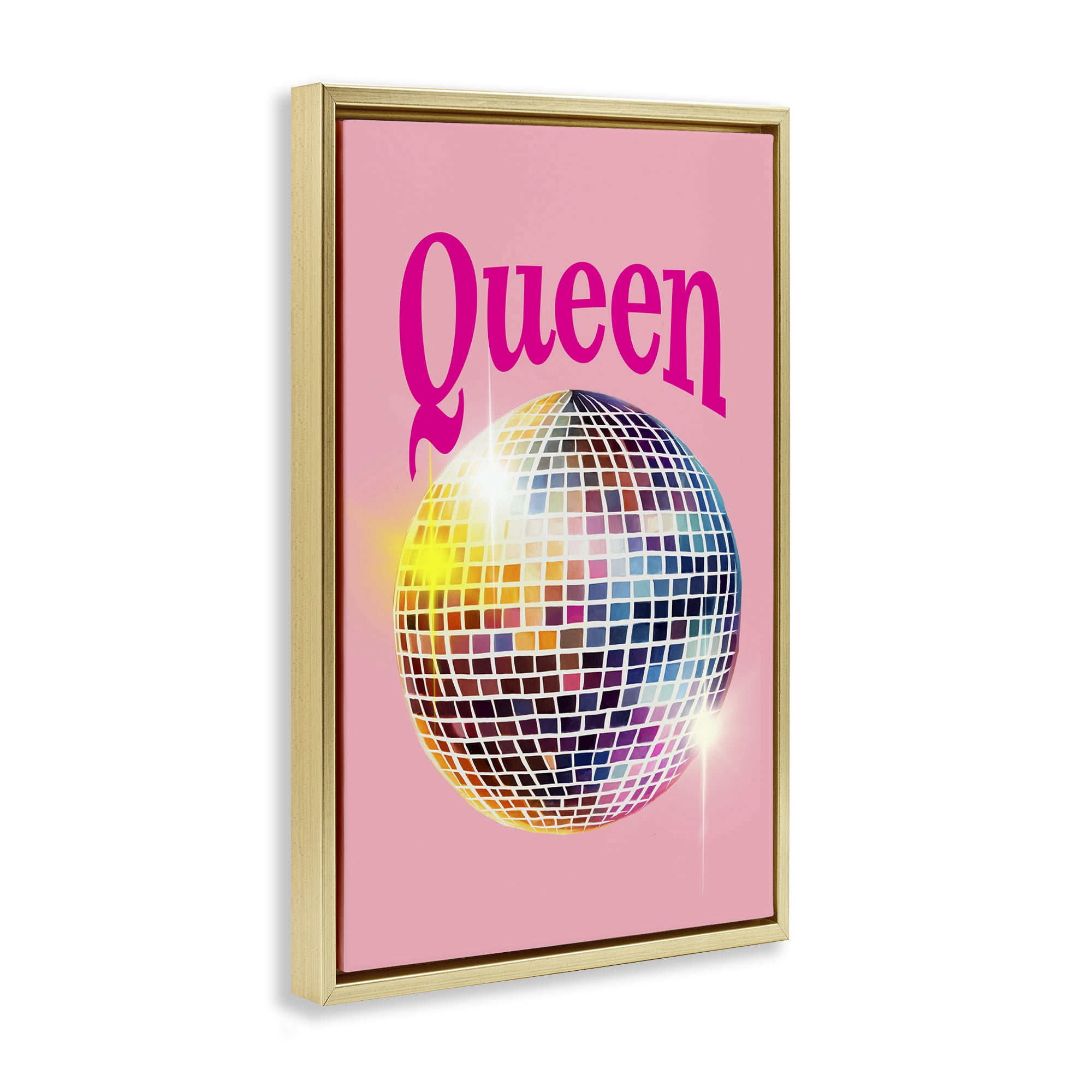 Stupell Industries Sparkling Disco Queen Entertainment Painting Gold Floater Framed Canvas Art Print Wall Art, 17 x 25