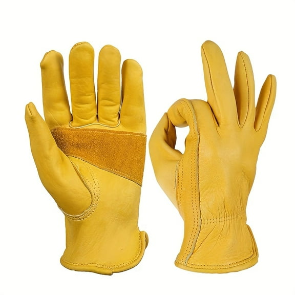 1 Pair Premium Breathable Soft Leather Gloves - All-Season Textured Grip & Elastic Wrist Cuffs for Outdoor Sports, Hiking, Camping, Cycling | Durable Comfortable Casual Gloves, Camping Essentials