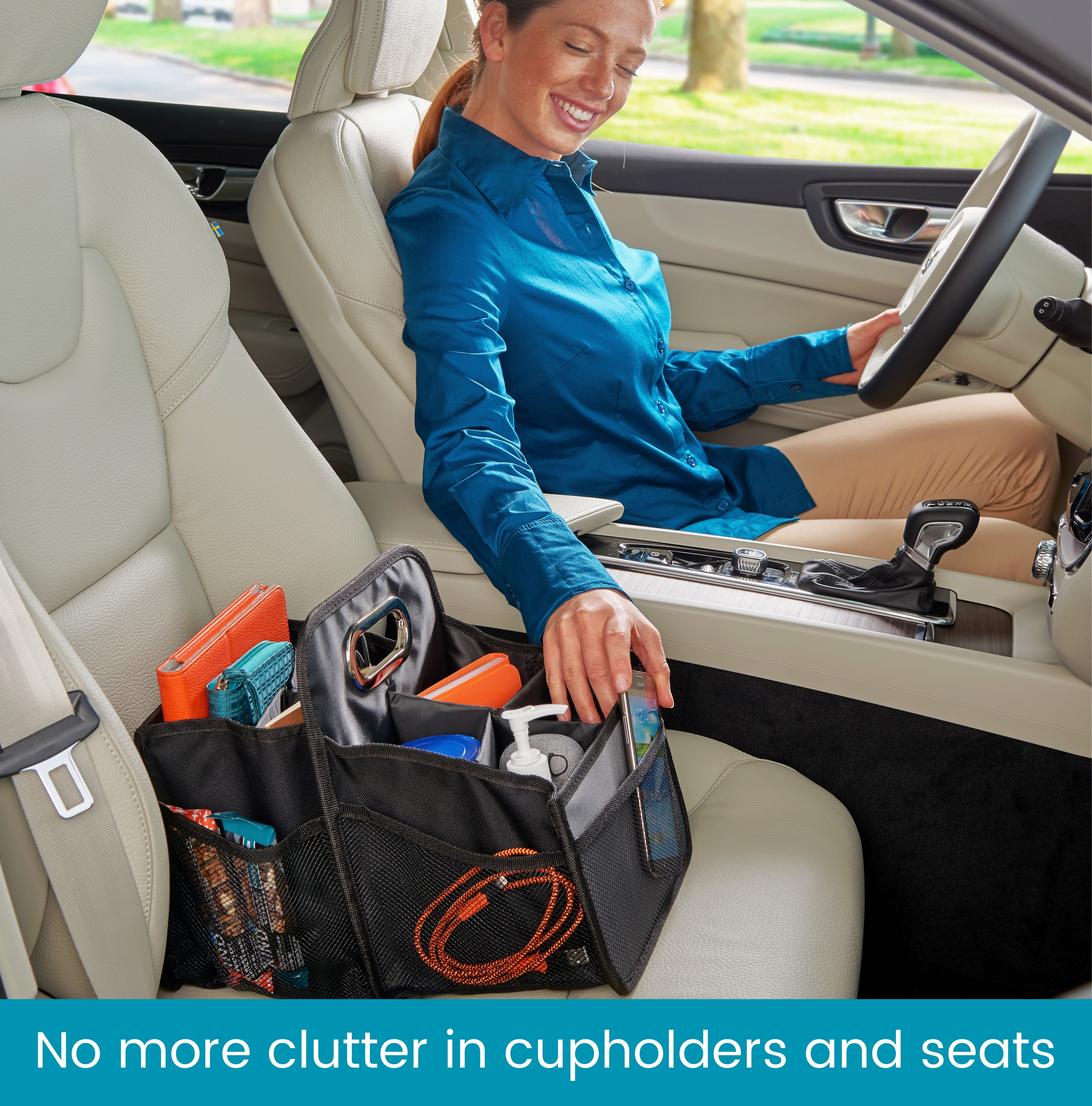 High Road Car Seat Organizer for the Front Passenger or Back Seat with Cup Holder Dividers and Easy Carry Handle Black