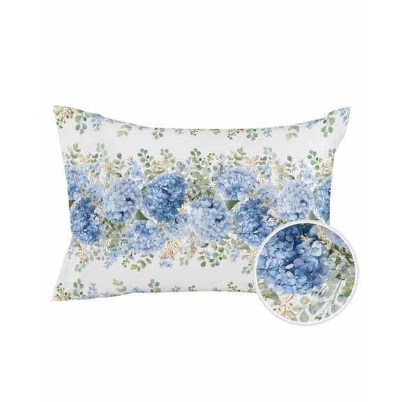 Outdoor Pillows Waterproof, Blue Spring Floral Throw Pillows with Inserts Included, Hydrangea Eucalyptus Leaves Botanical Indoor Outdoor Decorative Lumbar Pillow for Bed/Couch/Patio 12"x20", 1Pcs