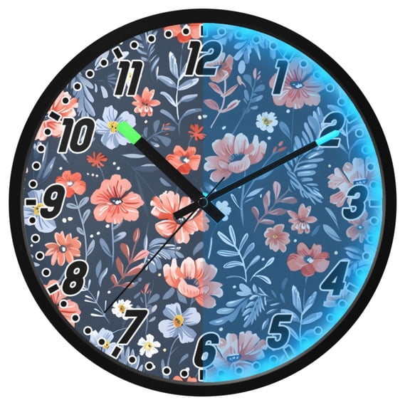 Dailycode Night Light Wall Clock Glow in The Dark 12 inch Battery Operated Silent Luminous Clocks, Hand-drawn Flowers