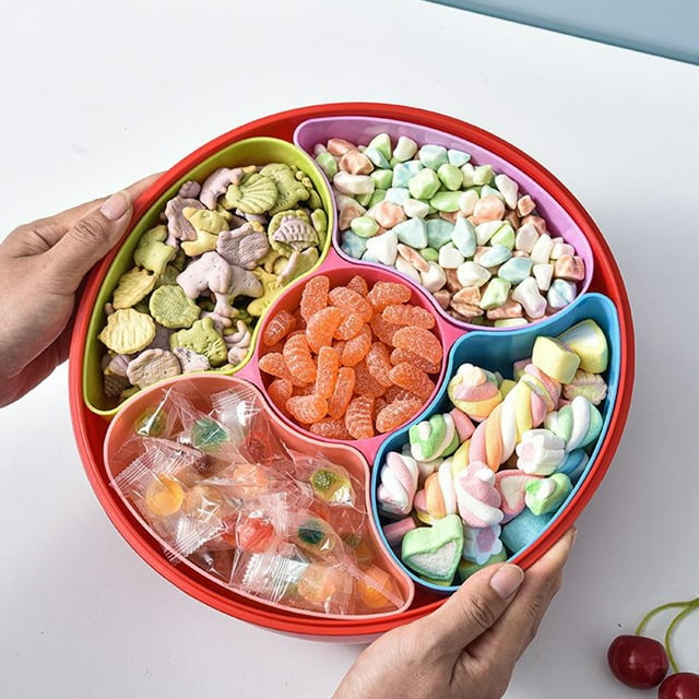 Dvkptbk Fruits Assiette à Colorée Boîte à Fruits Secs Compartiment en Plastique Boîte à Bonbons Carrés Ronds en Forme de Prunes Assiettes Rotatives pour Fête Festival Quotidien Ustensiles de Cuisine & Gadgets