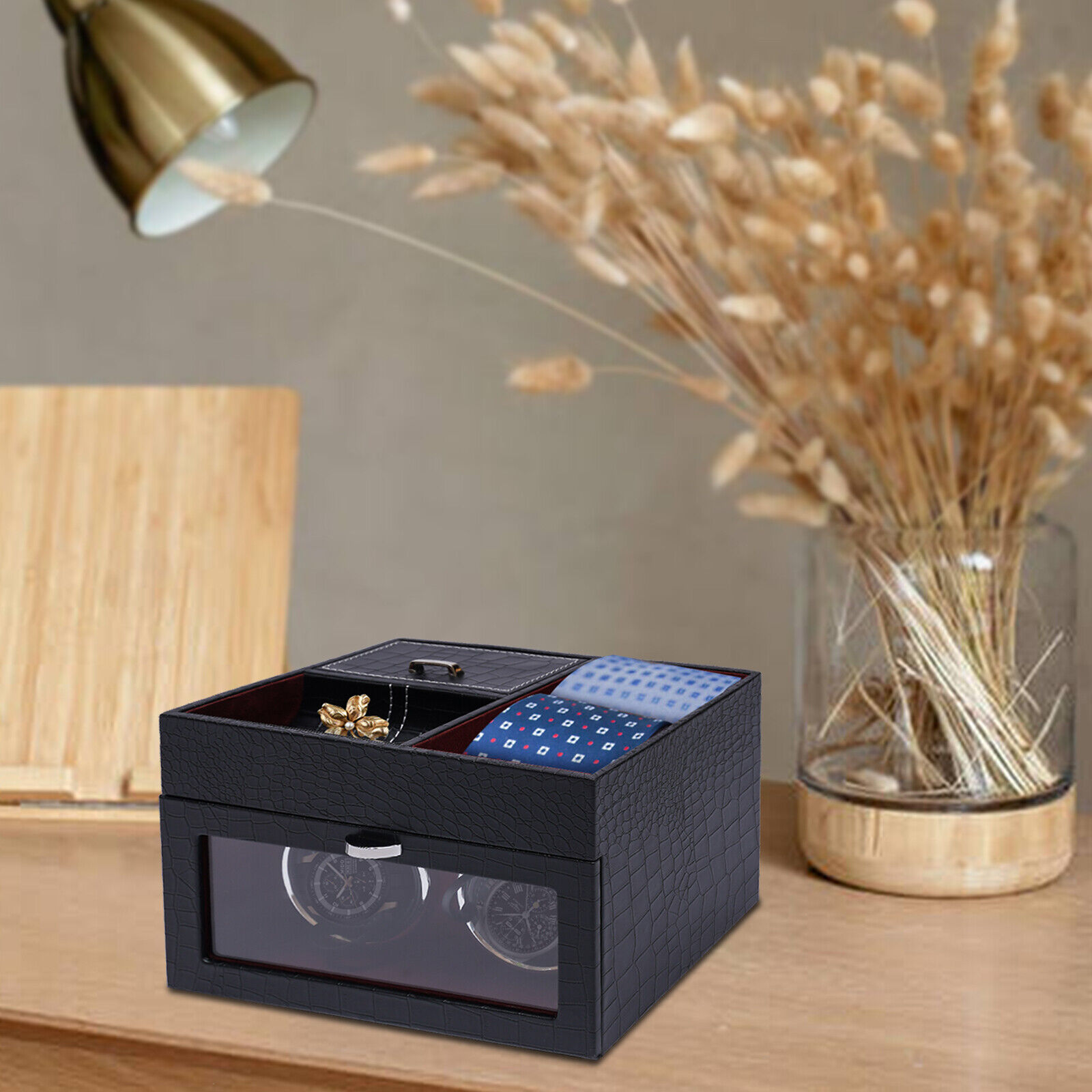 Double Watch Winder Automatic Two Watch Winders with Builtin LED Backlight