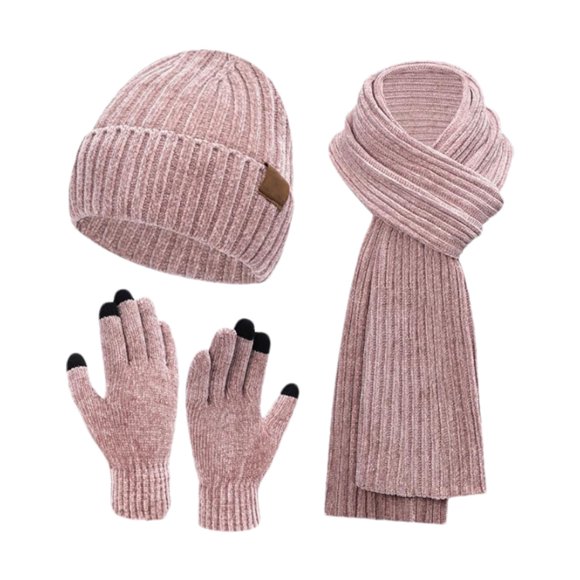 COM1950s Hat and Gloves, Gloves for Winter, European Winter Knitted Warm Gloves Hats Scarves Three Piece Set with Thick Velvet and Hat, Warm Winter Gloves, Hats and Gloves