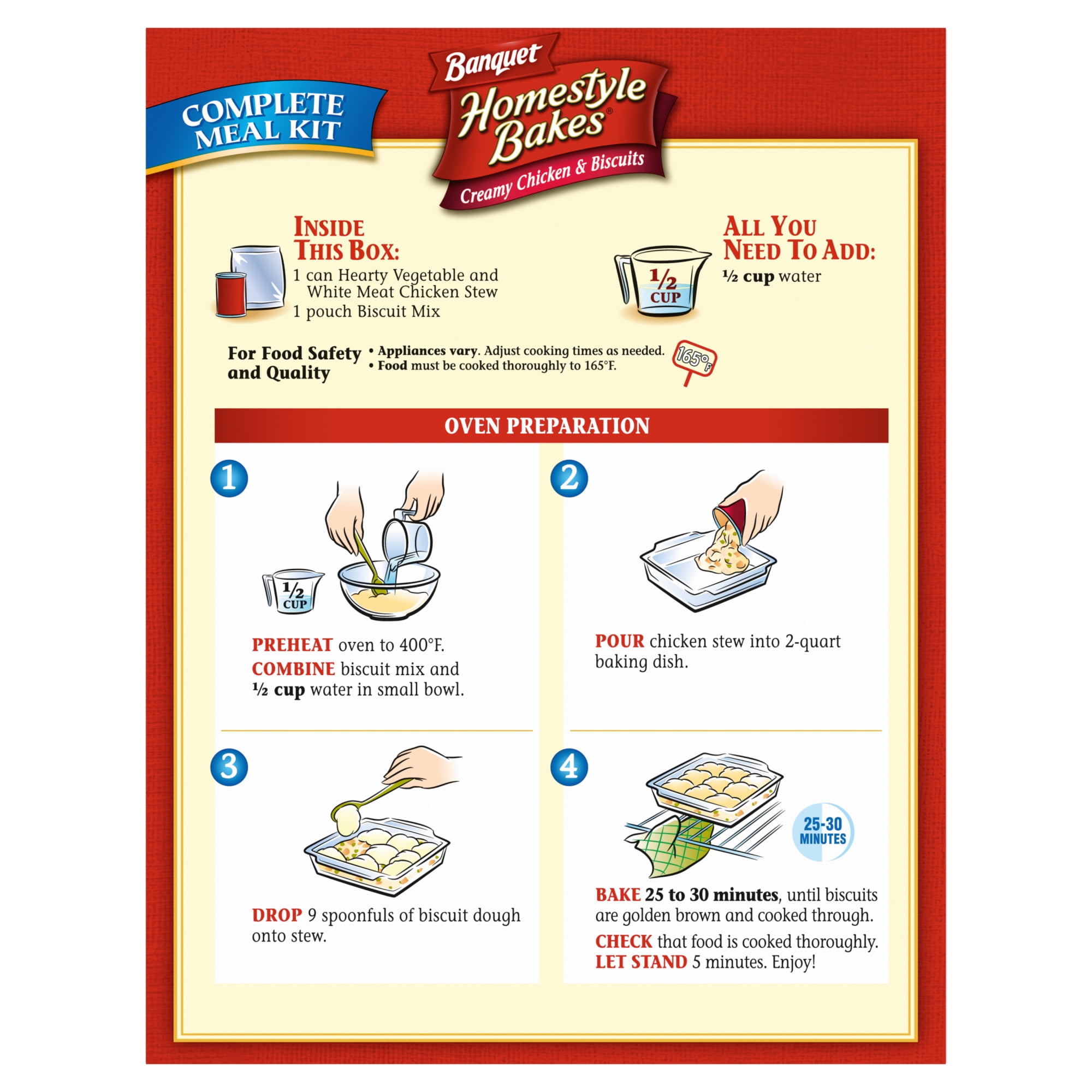 Banquet Homestyle Bakes Creamy Chicken & Biscuits, 9g Protein per Serving, Meal Kit, 28.1 oz.