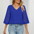 thumbnail image 4 of CHGBMOK Women Lace 3/4 Sleeve Blouse Bell Sleeve V Neck T Shirt Casual Dressy Basic Shirts Loose Fit Tunic, 4 of 6