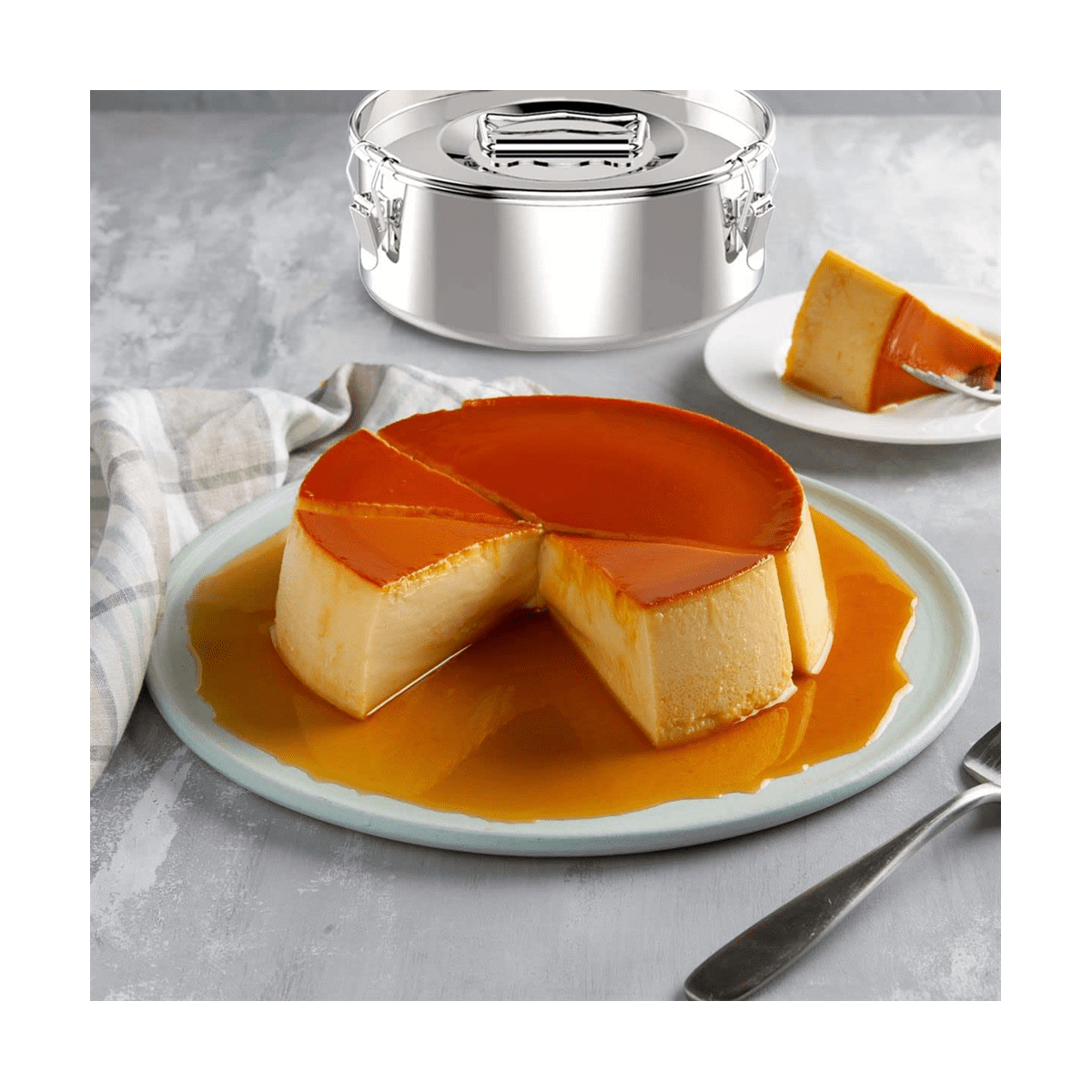 Geloo Flan Pan Flanera Mold Stainless Steel Flan Mold With Lid Flan Maker For 6 Quart Pot Silver 19 X 19 X 7.5cm