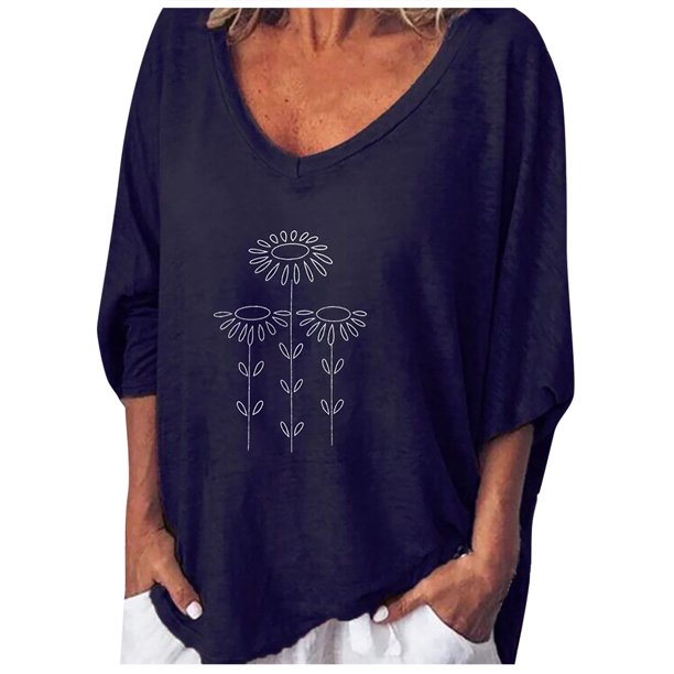 ICHUANYI Clearance Women's Plus Size Long Short V-Neck Printed Casual Tops Blouse T-shirt ICHUANYI "ICHUANYI"