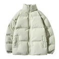 thumbnail image 2 of IROINNID Men's Long Sleeve Round Neck Puffer Stand Collar Mid-Length Jacket Solid Color Loose Stand Collar Windproof Keep Warm Jacket Coats, 2 of 7