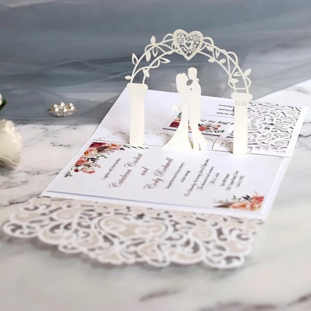 Tarjeta de invitación de boda cortada con láser con sobres, tarjetas de corazón plegables Trird 3D, suministros de recuerdo de fiesta de boda, decoraciones, 1 unidad