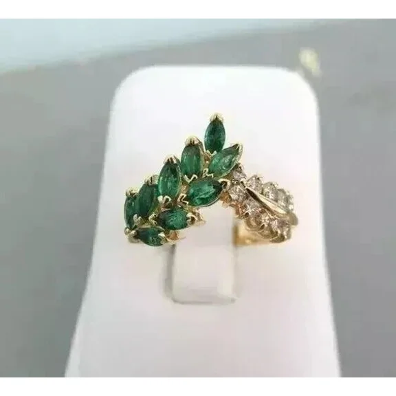 Women's Simulated Green Emerald 2Ct Marquise Cut Wedding Ring 14K Yellow Gold Plated