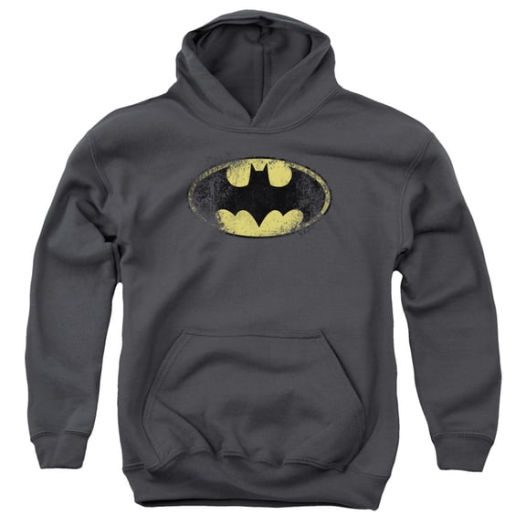 Batman - Destroyed Logo - Youth Hooded Sweatshirt - Medium