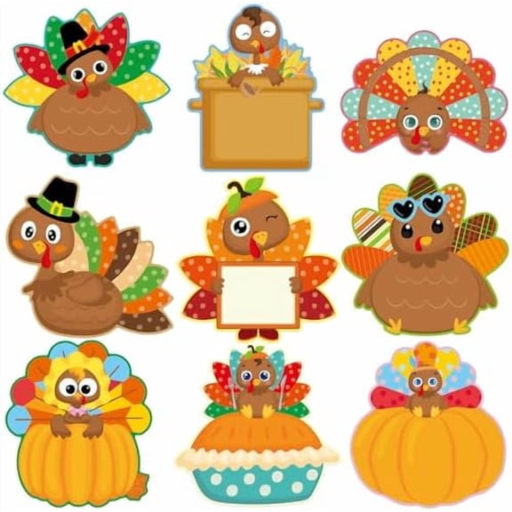 54 Pcs Turkey Cutouts Thanksgiving Cut-Outs Fall Decor for Bulletin Board Classroom Party$$Office