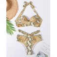 thumbnail image 4 of MKLEKYY Traje De Baño Mujer Natacion Print Piece Swimsuit High Tops+Shorts Two Ruched Wrap Women Two Waist Crop Up Bikini Push Front Retro Swimwear Snakeskin Piece Swimwears Tankinis Set, 4 of 6