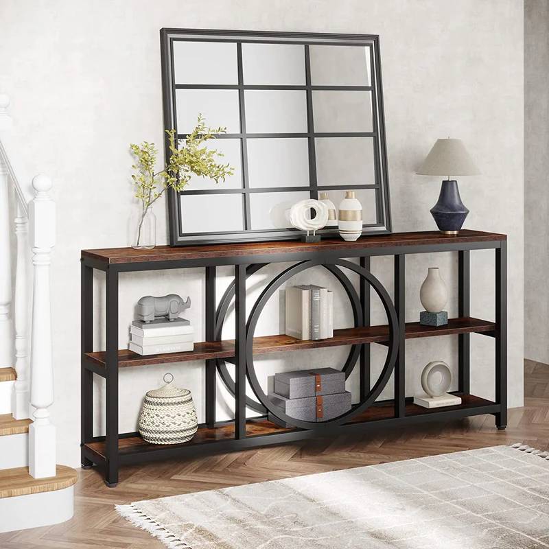 MAYEERTY 70.9" Console Table, Narrow Sofa Table with 3 Tier Storage Shelves
