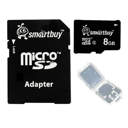 Smartbuy 8GB Micro SDHC Class 4 TF Flash Memory Card SD HC C4 Fast Speed for Camera Mobile Phone Tab GPS MP3 TV + Adapter + Mini