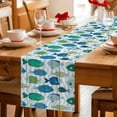 thumbnail image 5 of Blue Fishes Table Runner 90 Inches, Cartoon Coastal Ocean Fish Striped Wooden Bed Runner Dresser Scarves Tabletop for Indoor Outdoor Parties/Ceremony/Banquet, 13" x 90", 5 of 9