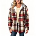 thumbnail image 2 of YODETEY Women’s Hooded Sherpa Plaid Shacket with Pocket, Oversized Casual Plaid Outwear Shacket for Women,Size S-2XL, 2 of 4